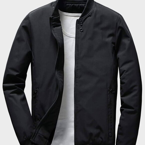 . Other - Black Casual  Men Letter Graphic Zip Up Bomber Jacket